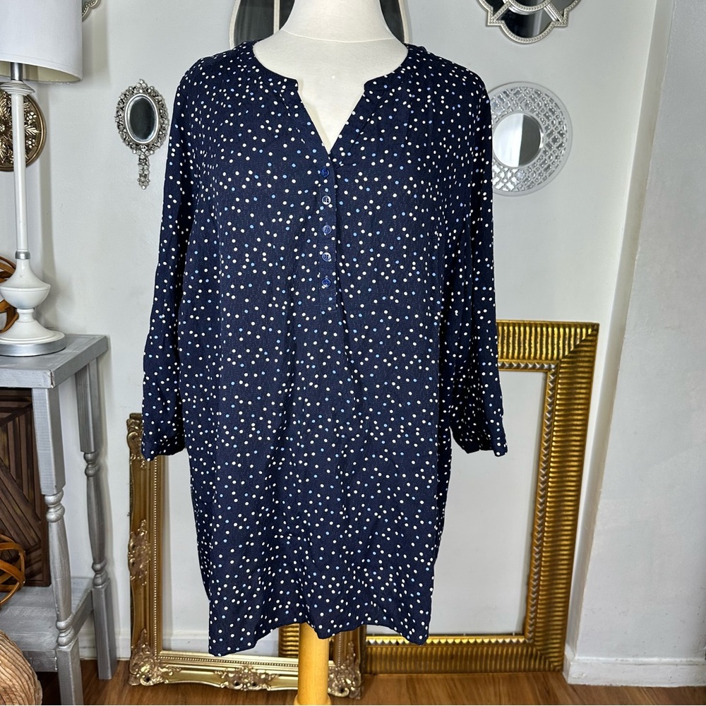 Croft & Barrel Womens Size 3X  3/4 Sleeve Blouse Navy Dots